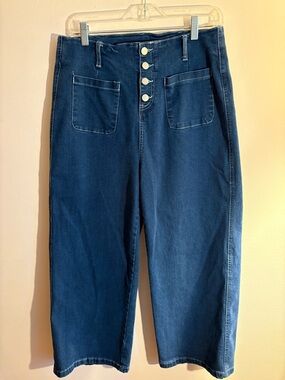 Sidefeel Wide Leg Cropped Jeans Button Fly High Rise Dark Wash Size 12